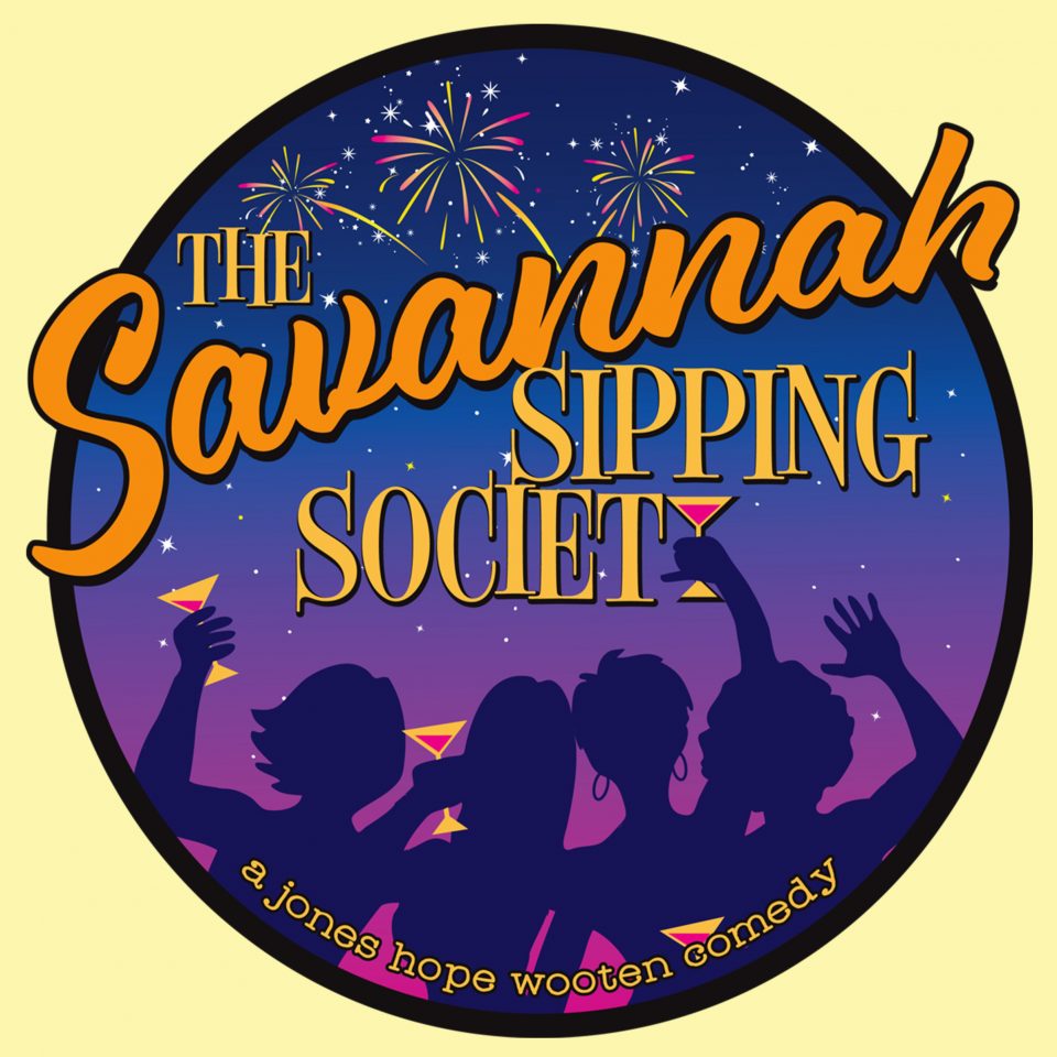 The Savannah Sipping Society written on top of a circle showing the shape of four women celebrating